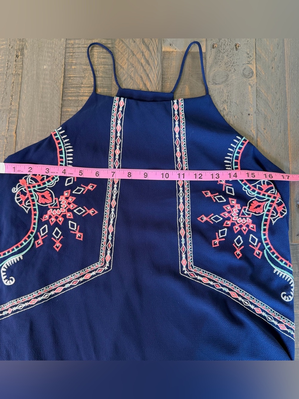 BLU PEPPER Sleeveless Navy Blue Embroidered Boho Mini Dress Cottagecore S - Picture 10 of 12